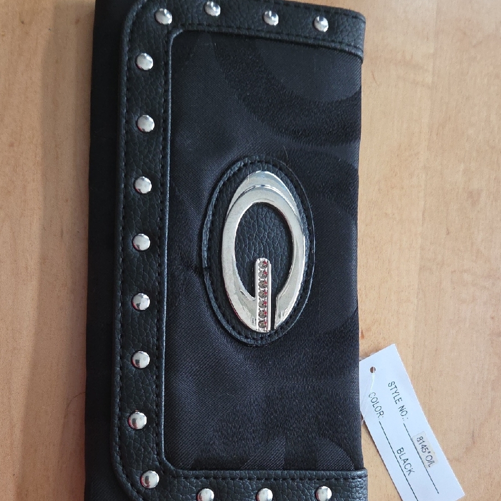 Black Studded Wallet with Silver Accents